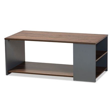 BAXTON STUDIO Thornton Modern and Contemporary Two-Tone Walnut Brown and Grey Finished Wood Storage Coffee Table 178-11207-Zoro